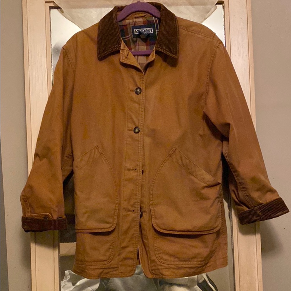 Lands' End Women's Brown Barn Coat with Corduroy Collar